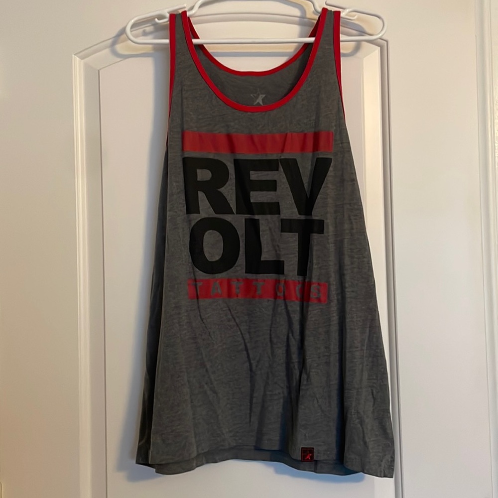 Men’s Revolt Tattoos Gray and Red Tank Top Size XL